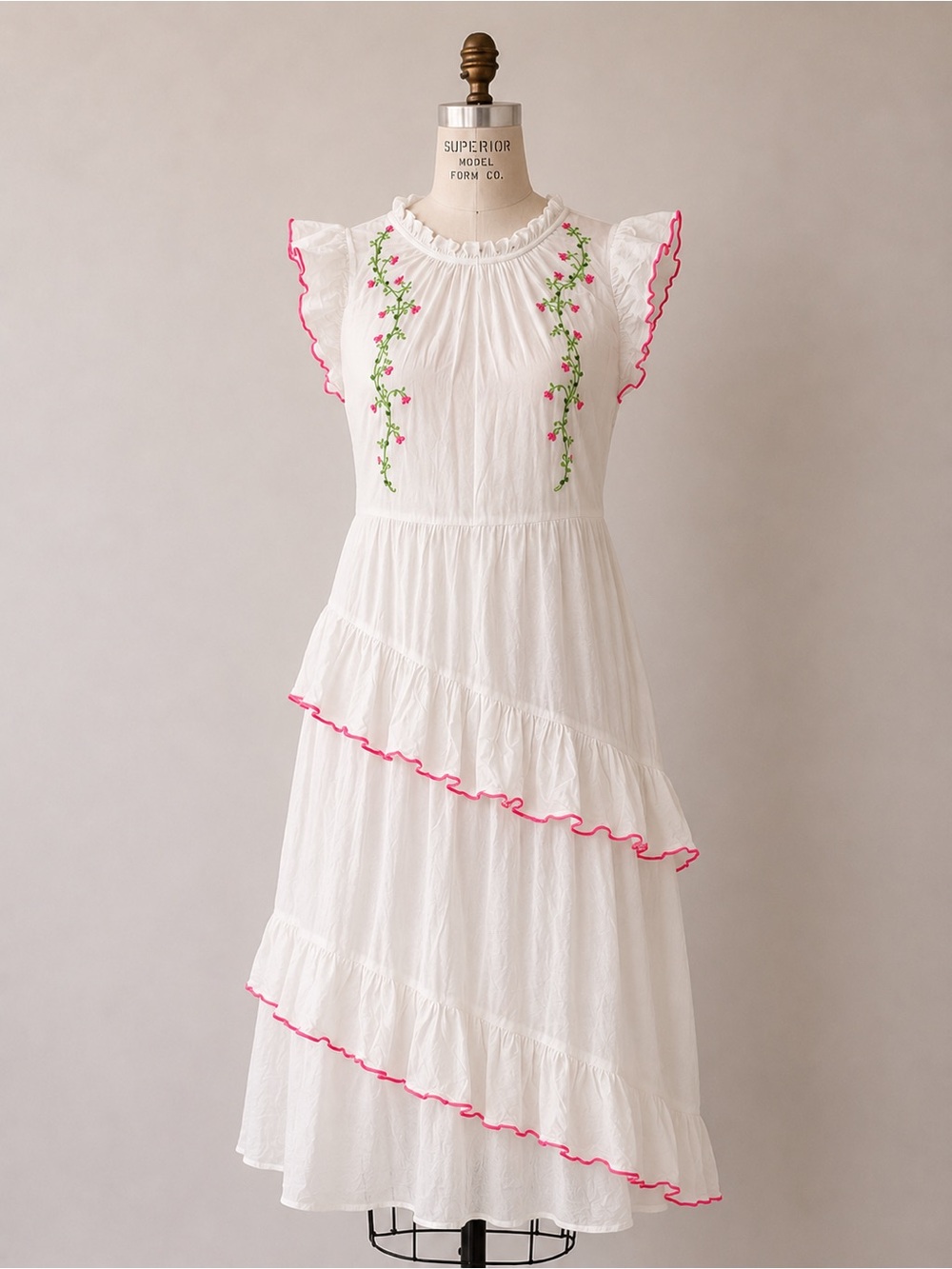 Banjanan Bella Embroidered Midi Dress Bleach White Cotton Small